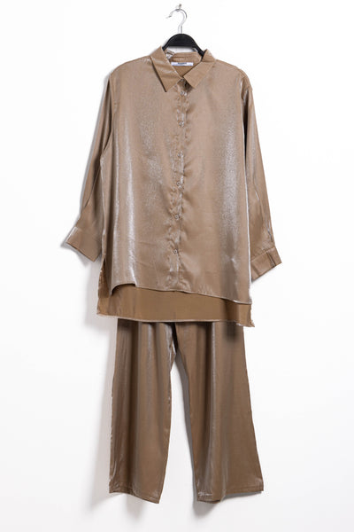 TEXTURED SATIN SHIRT SET