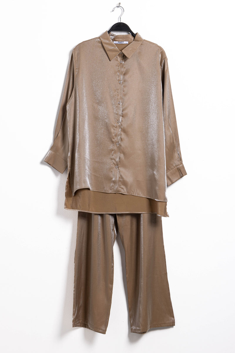 TEXTURED SATIN SHIRT SET