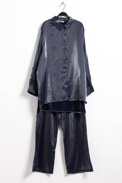 TEXTURED SATIN SHIRT SET