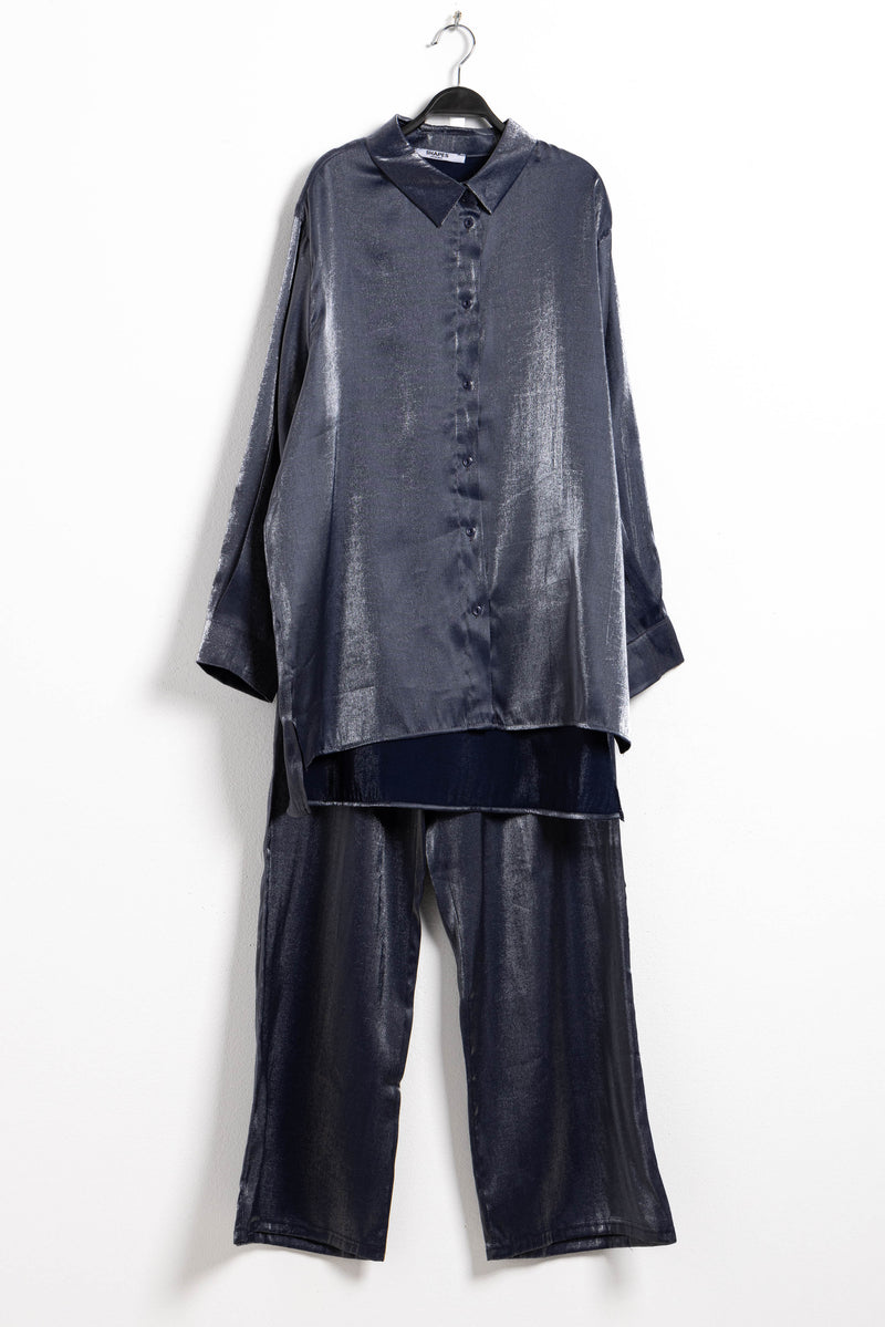 TEXTURED SATIN SHIRT SET