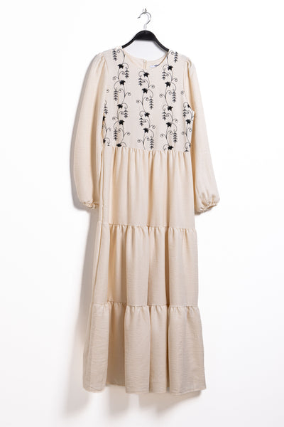 EMBROIDERED LINEN BLEND MAXI DRESS