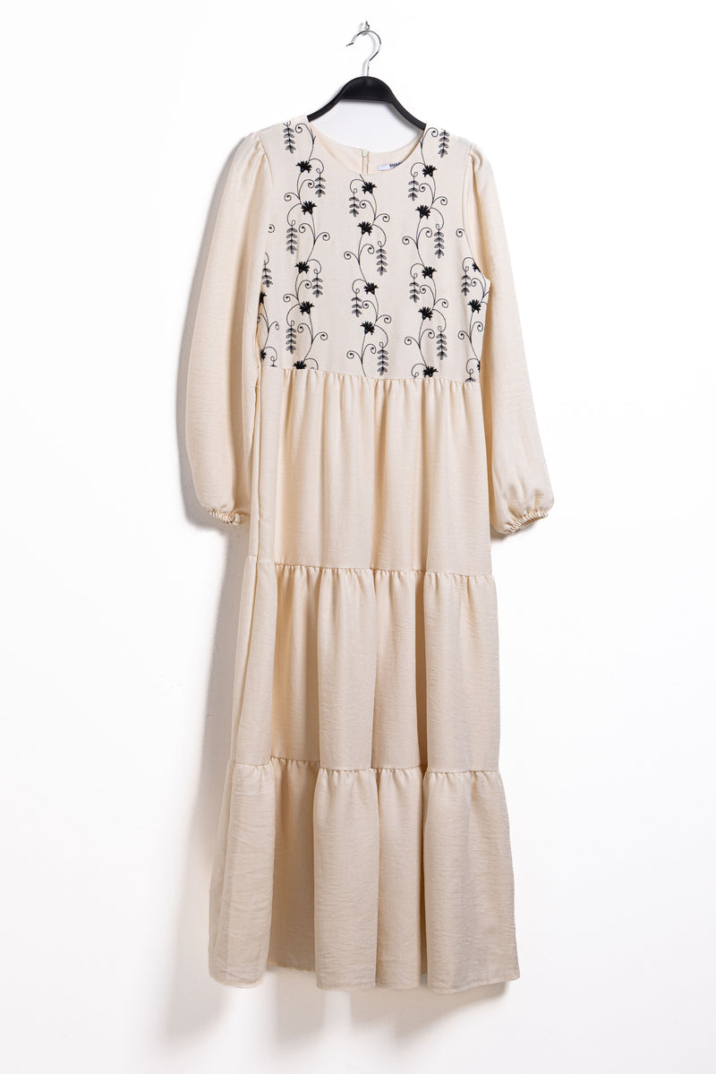 EMBROIDERED LINEN BLEND MAXI DRESS