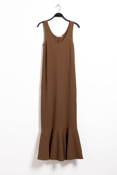 PINSTRIPED FITTED MAXI DRESS