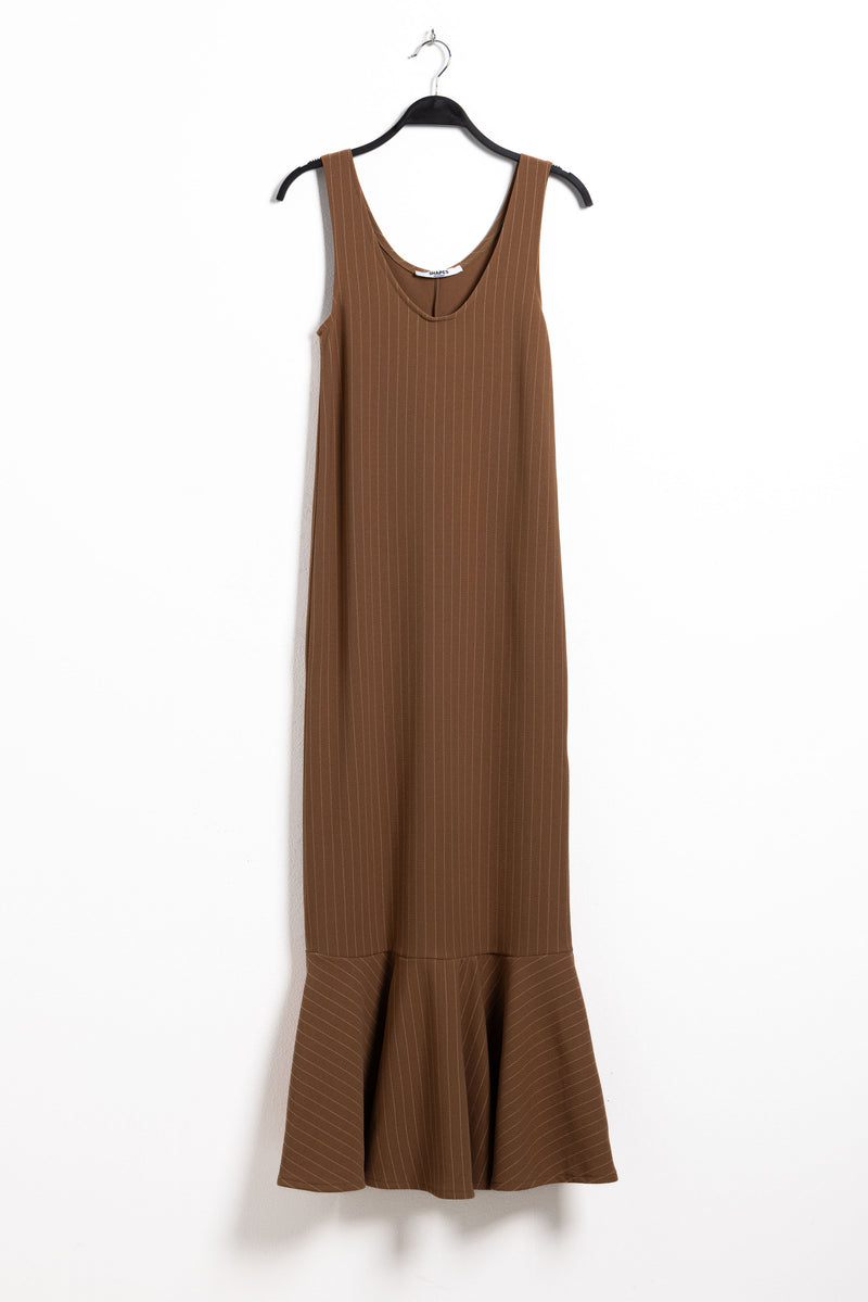 PINSTRIPED FITTED MAXI DRESS