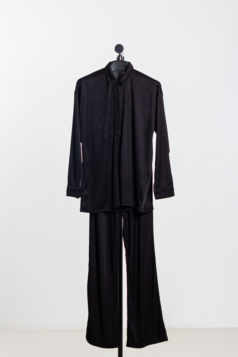 PLISSE SATIN SHIRT SET