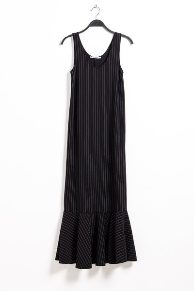 PINSTRIPED FITTED MAXI DRESS