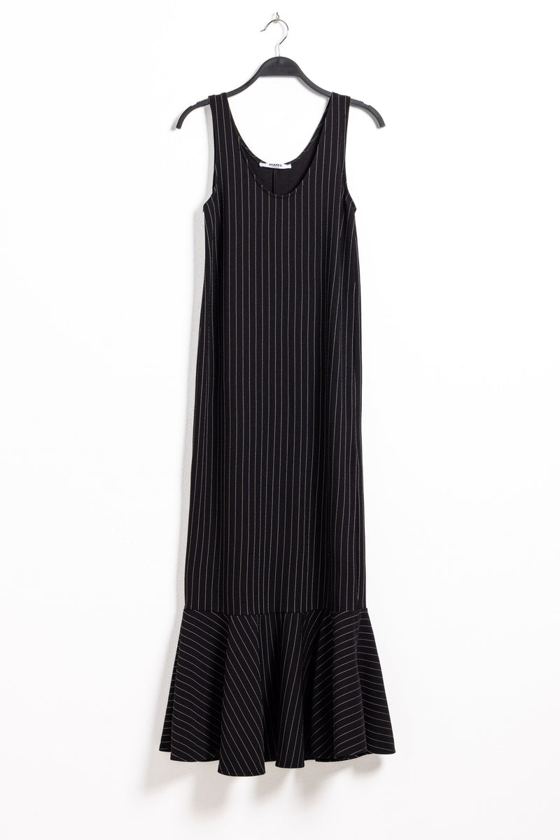 PINSTRIPED FITTED MAXI DRESS