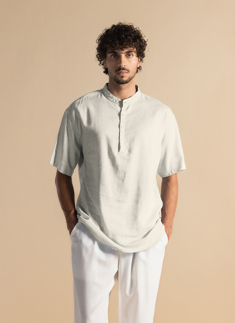 LINEN STAND-UP COLLAR SHIRT