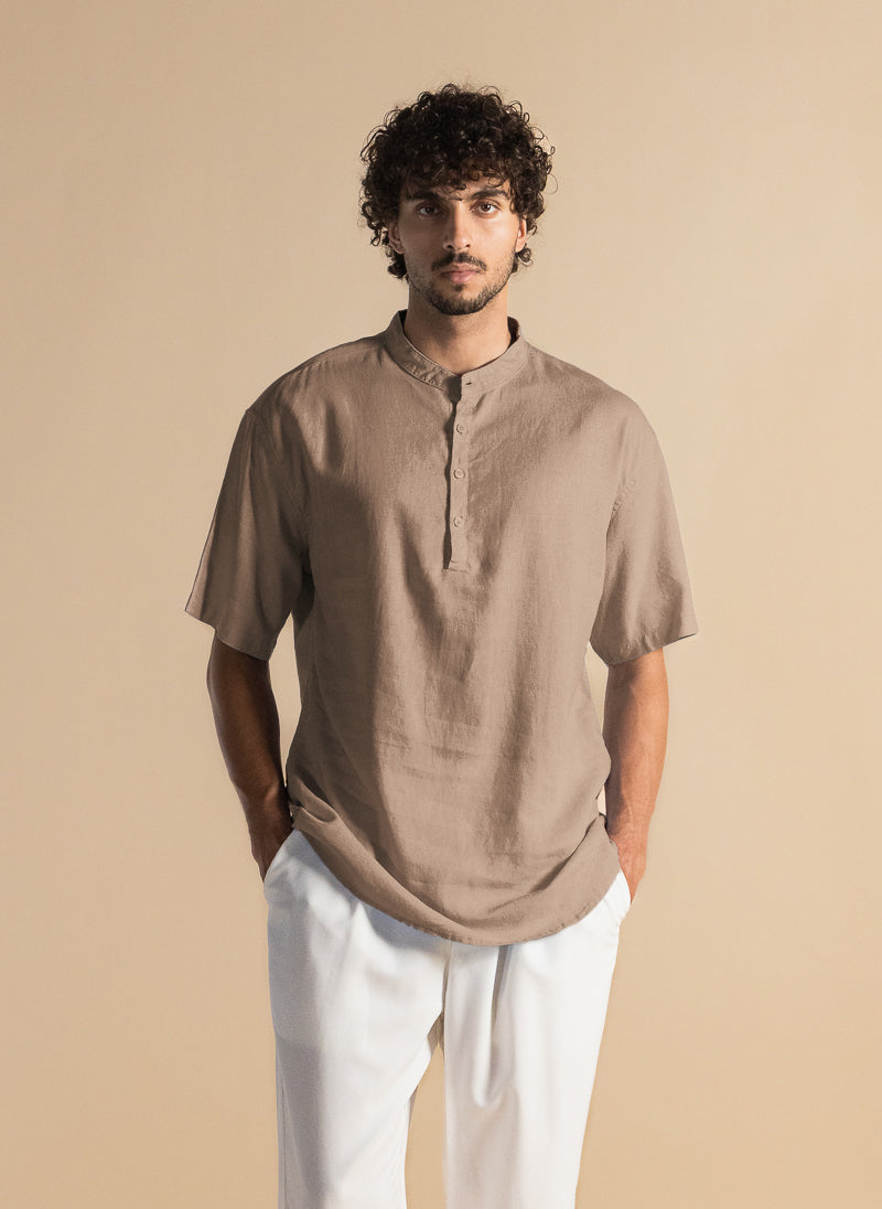 LINEN STAND-UP COLLAR SHIRT