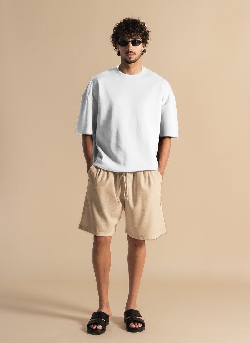 LINEN BLEND JOGGER WAIST SHORTS