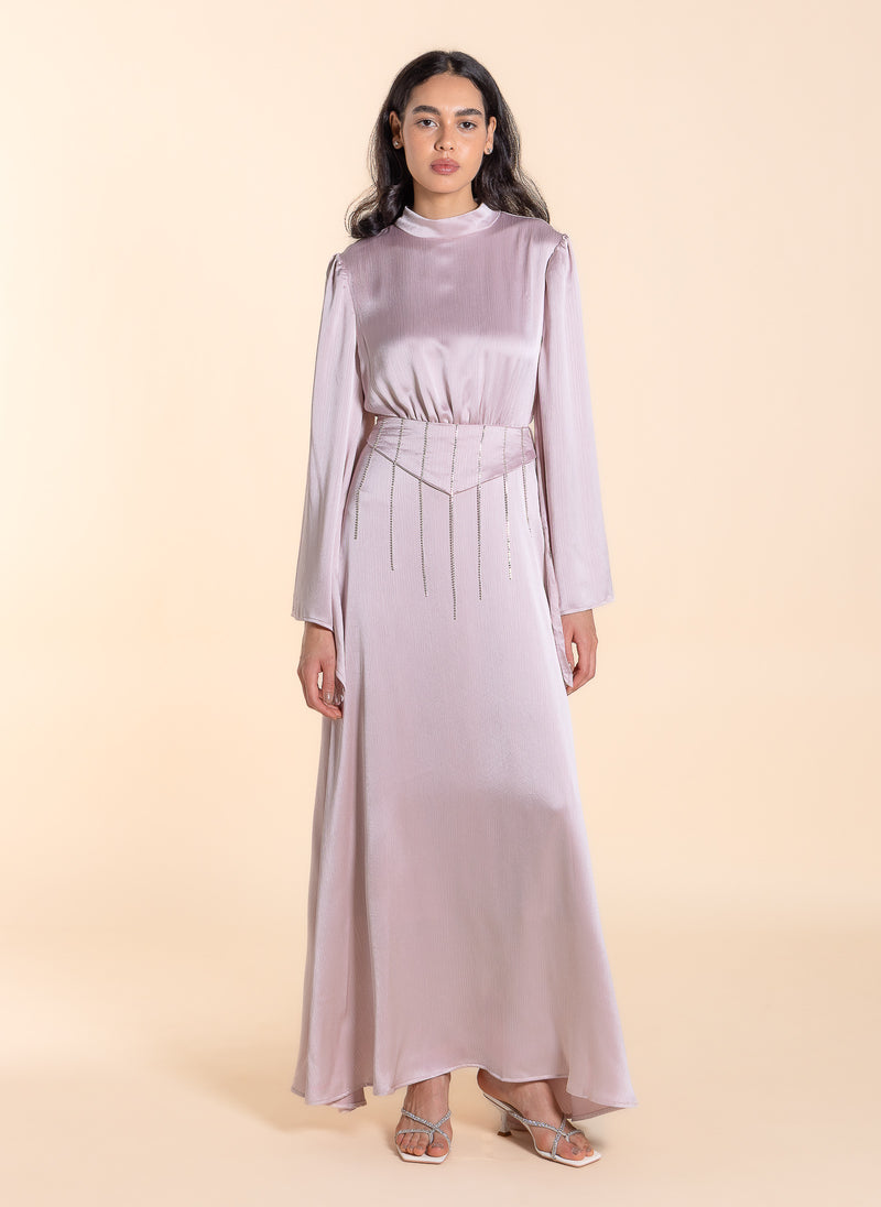 DETAILED SATIN MAXI DRESS
