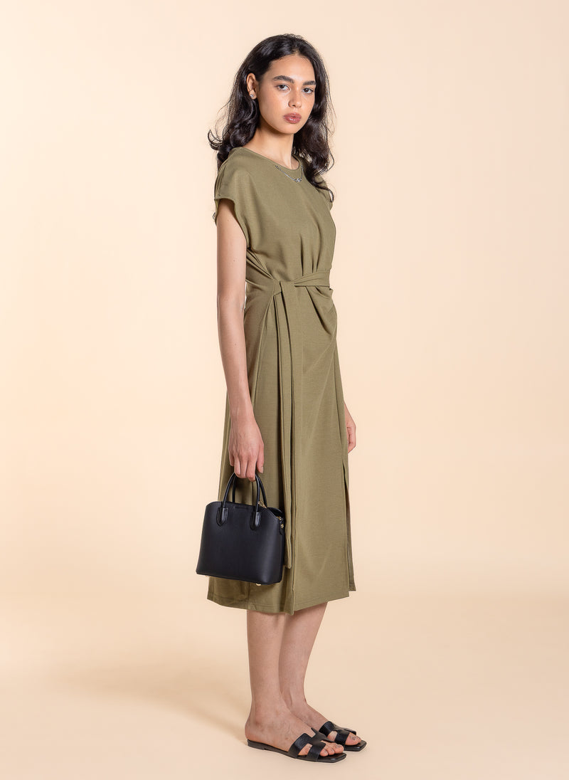 COMFORT WASIT-TIE DRESS WITH SLIT