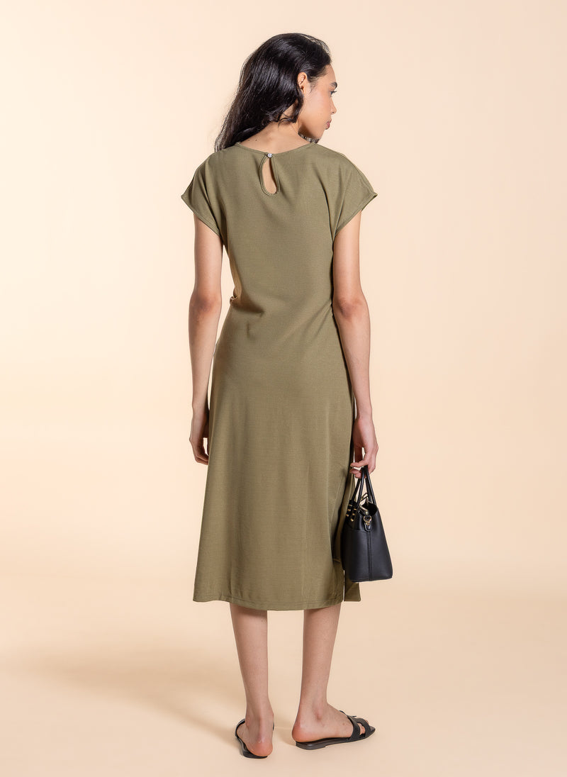 COMFORT WASIT-TIE DRESS WITH SLIT