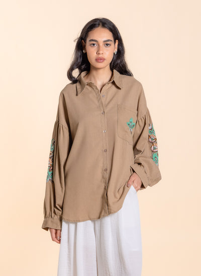 EMBROIDERED LINEN BLEND SHIRT
