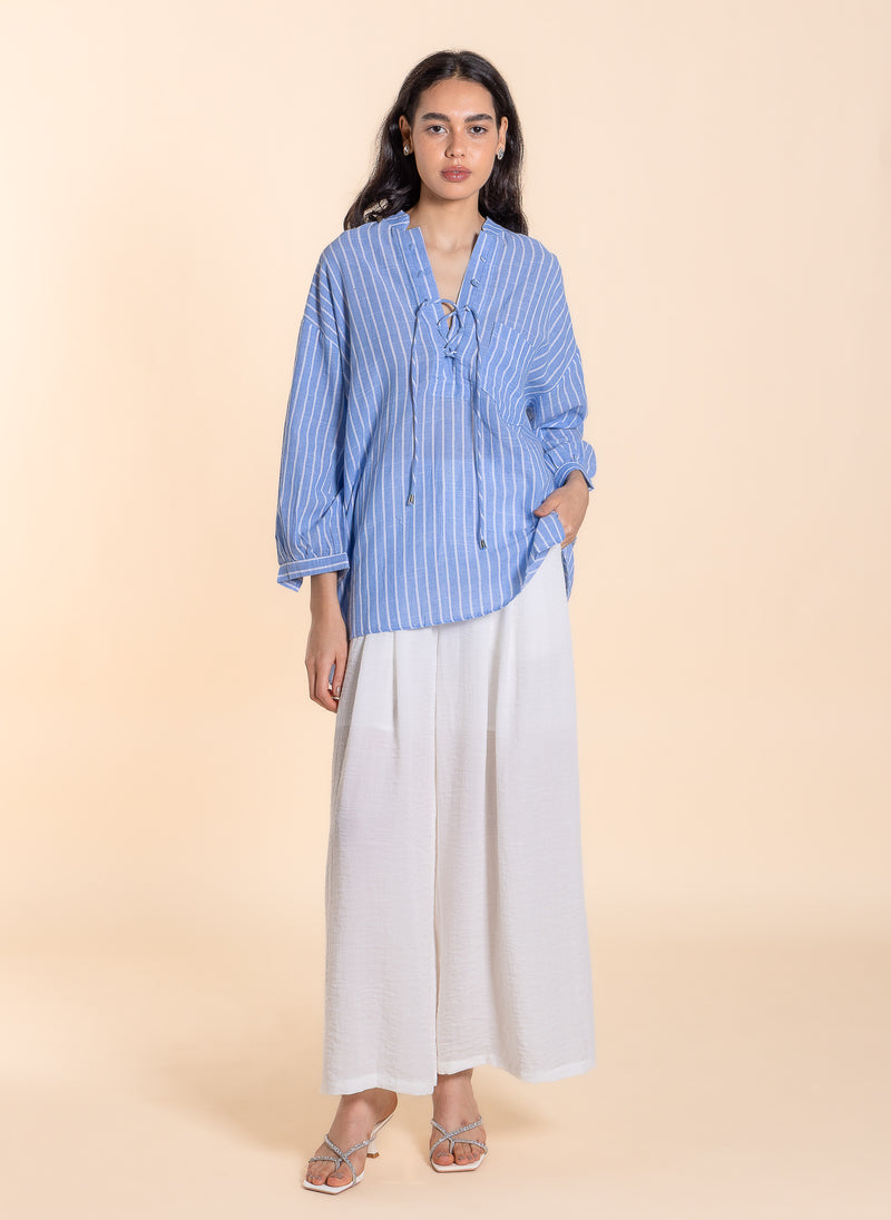 LINEN BLEND STRIPED TOP