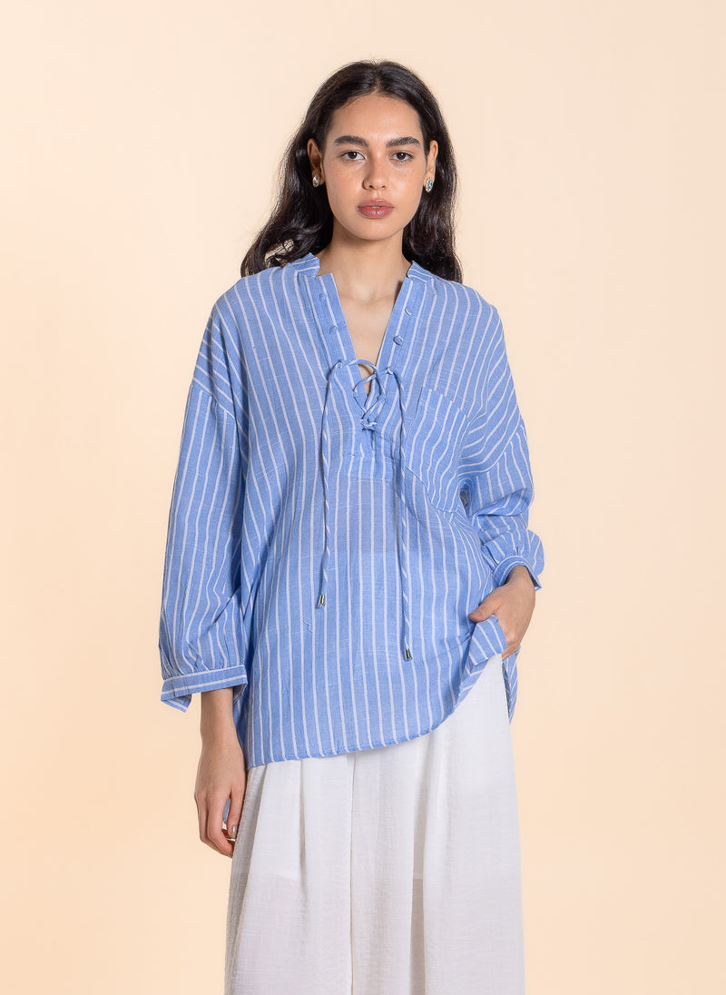 LINEN BLEND STRIPED TOP