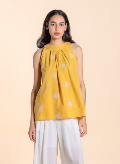 EMBROIDERED HALTER NECK TOP