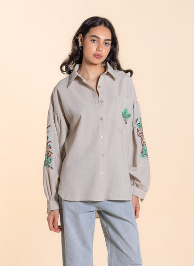 EMBROIDERED LINEN BLEND SHIRT