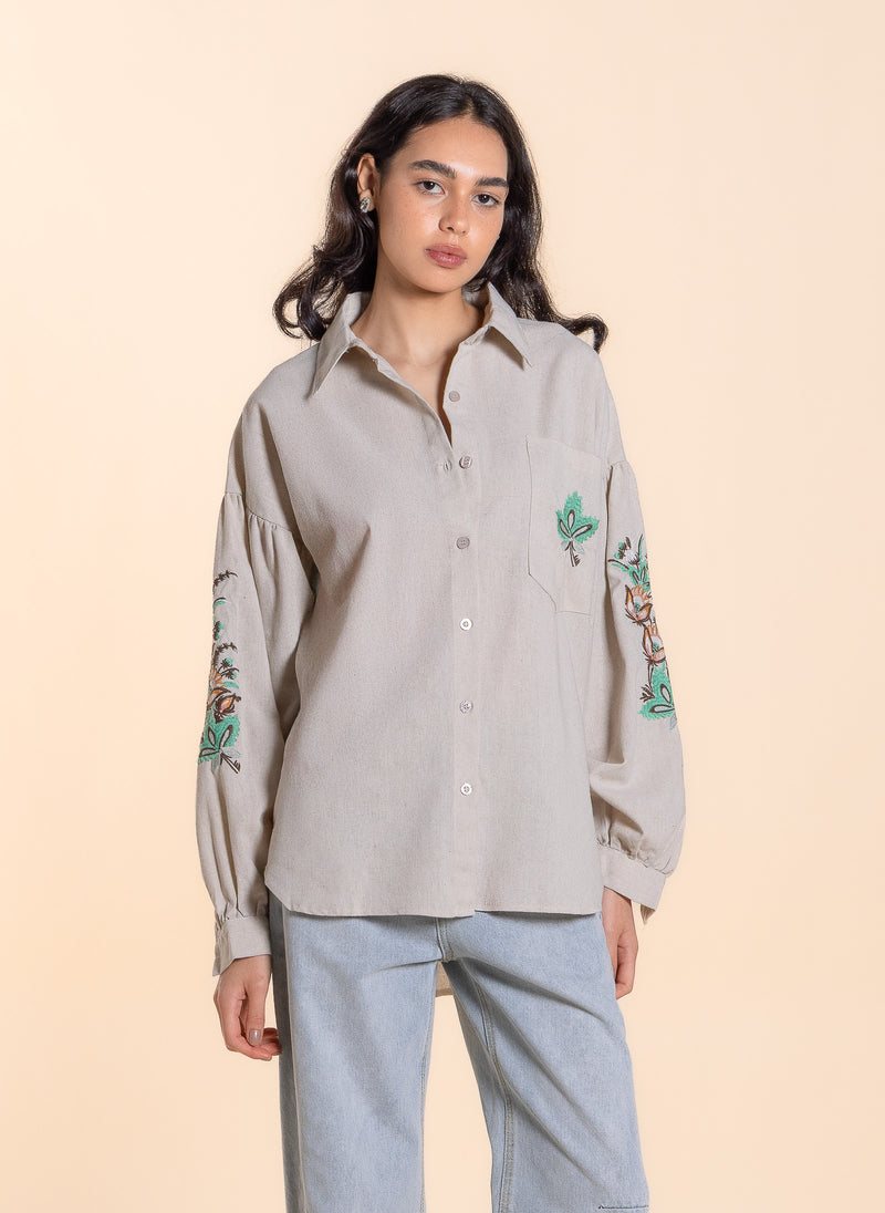 EMBROIDERED LINEN BLEND SHIRT