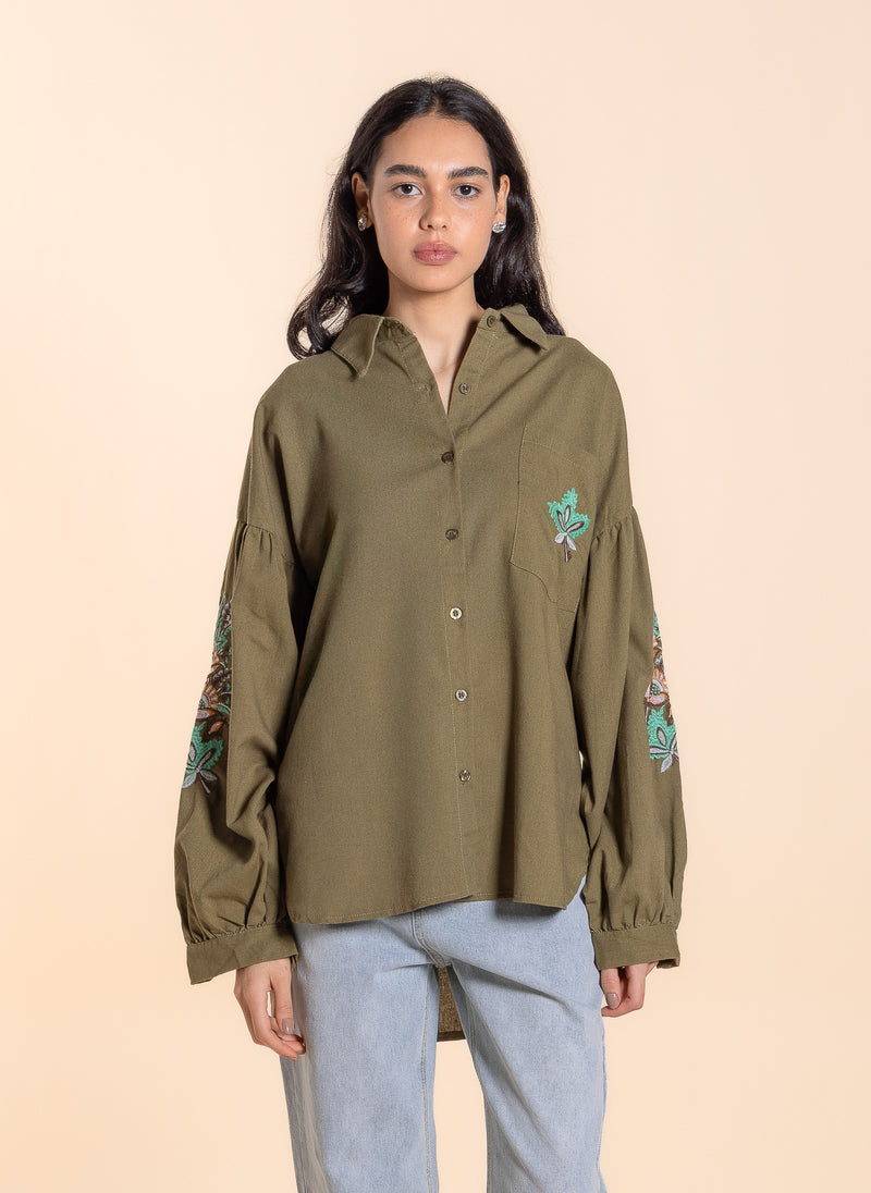 EMBROIDERED LINEN BLEND SHIRT