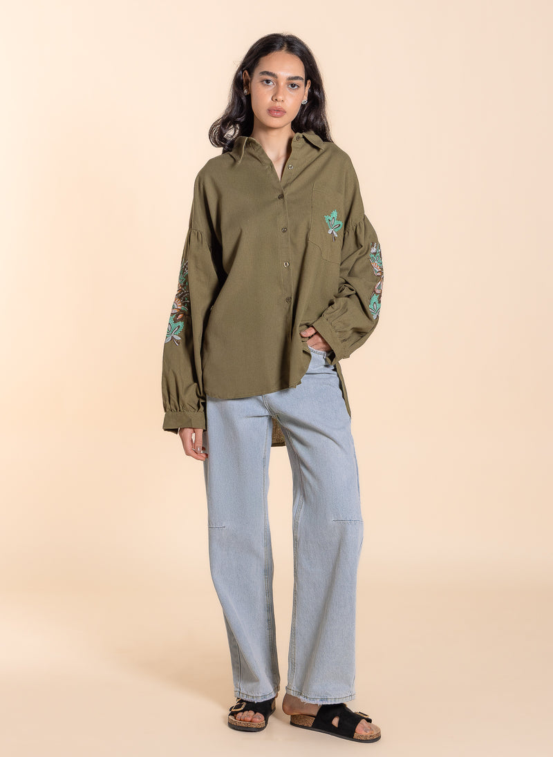EMBROIDERED LINEN BLEND SHIRT