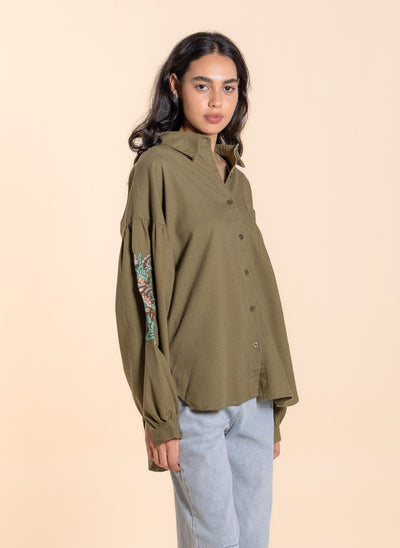 EMBROIDERED LINEN BLEND SHIRT