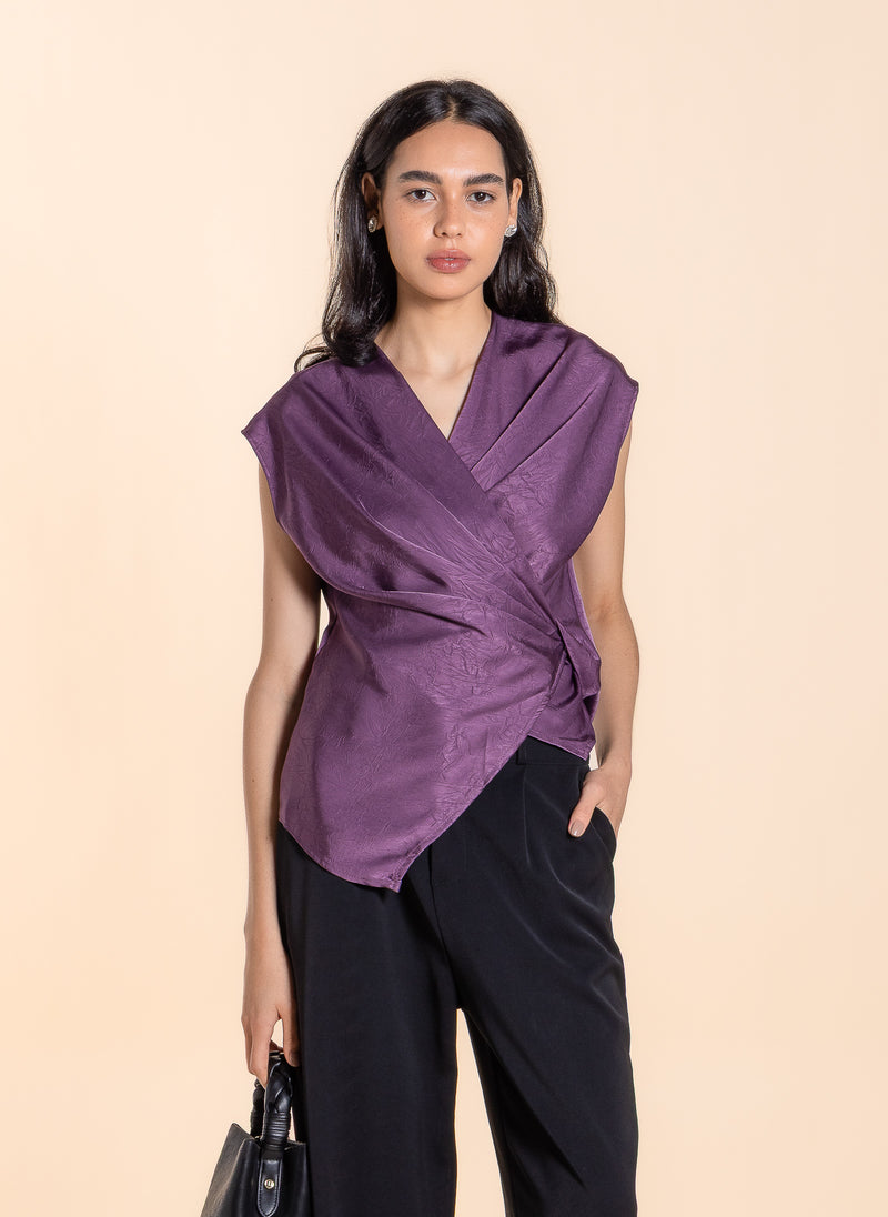 WRAP TEXTURED SATIN TOP