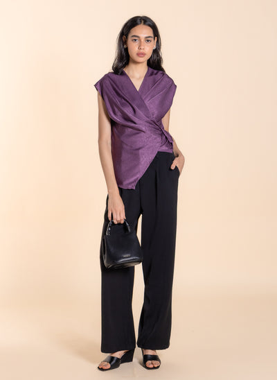 WRAP TEXTURED SATIN TOP