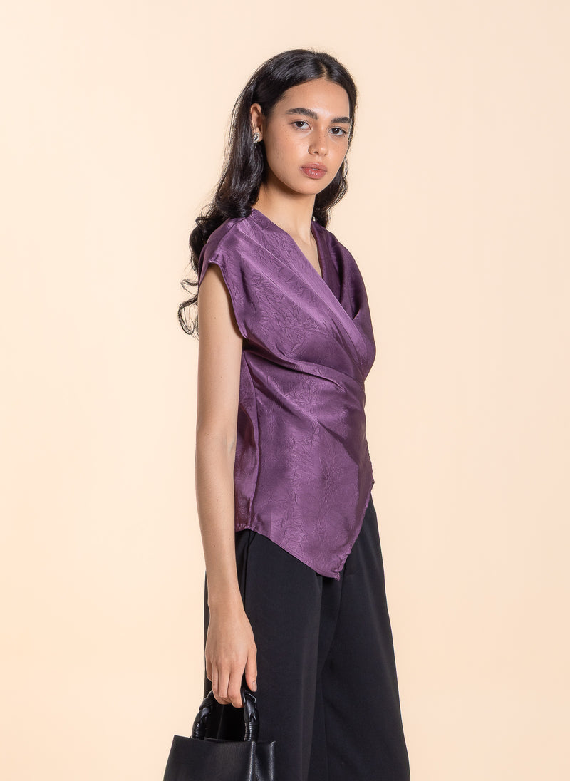 WRAP TEXTURED SATIN TOP