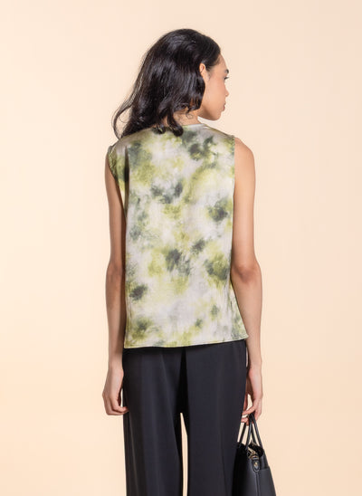 DRAPED PRINTED SATIN TOP