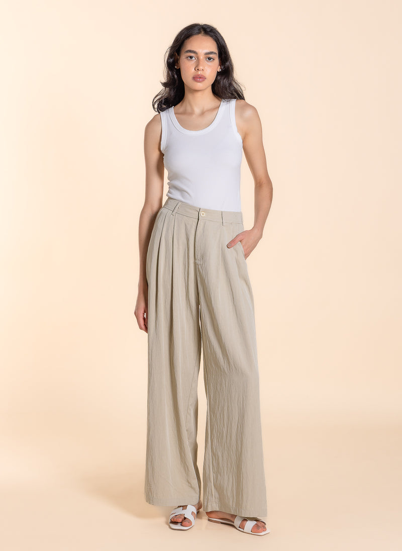 LINEN BLEND WIDE-LEG TROUSERS