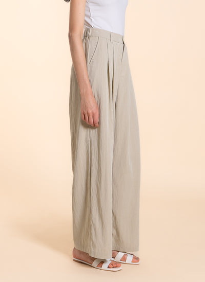 LINEN BLEND WIDE-LEG TROUSERS