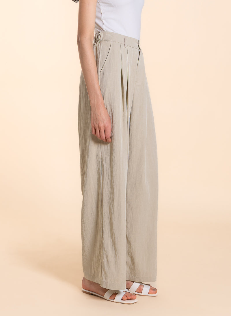 LINEN BLEND WIDE-LEG TROUSERS