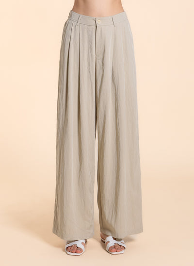 LINEN BLEND WIDE-LEG TROUSERS