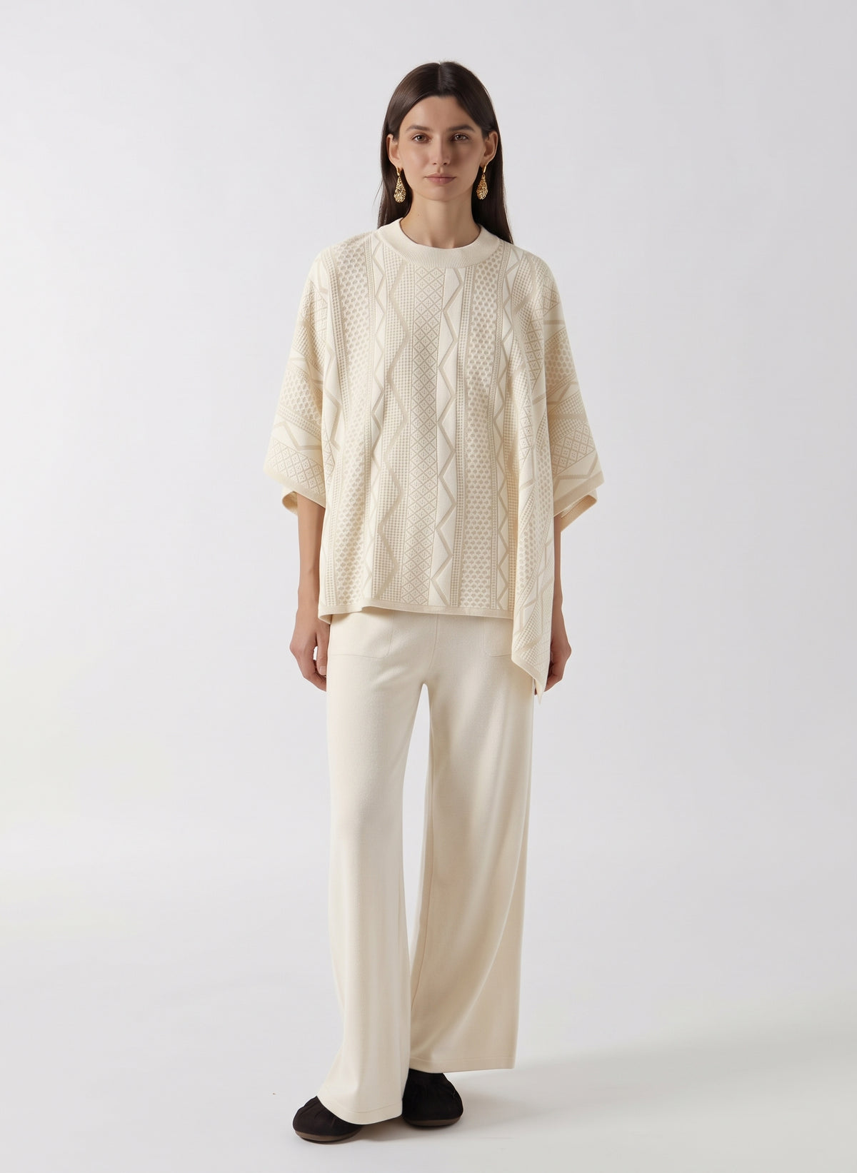 TEXTURED PONCHO CASHMERE SET