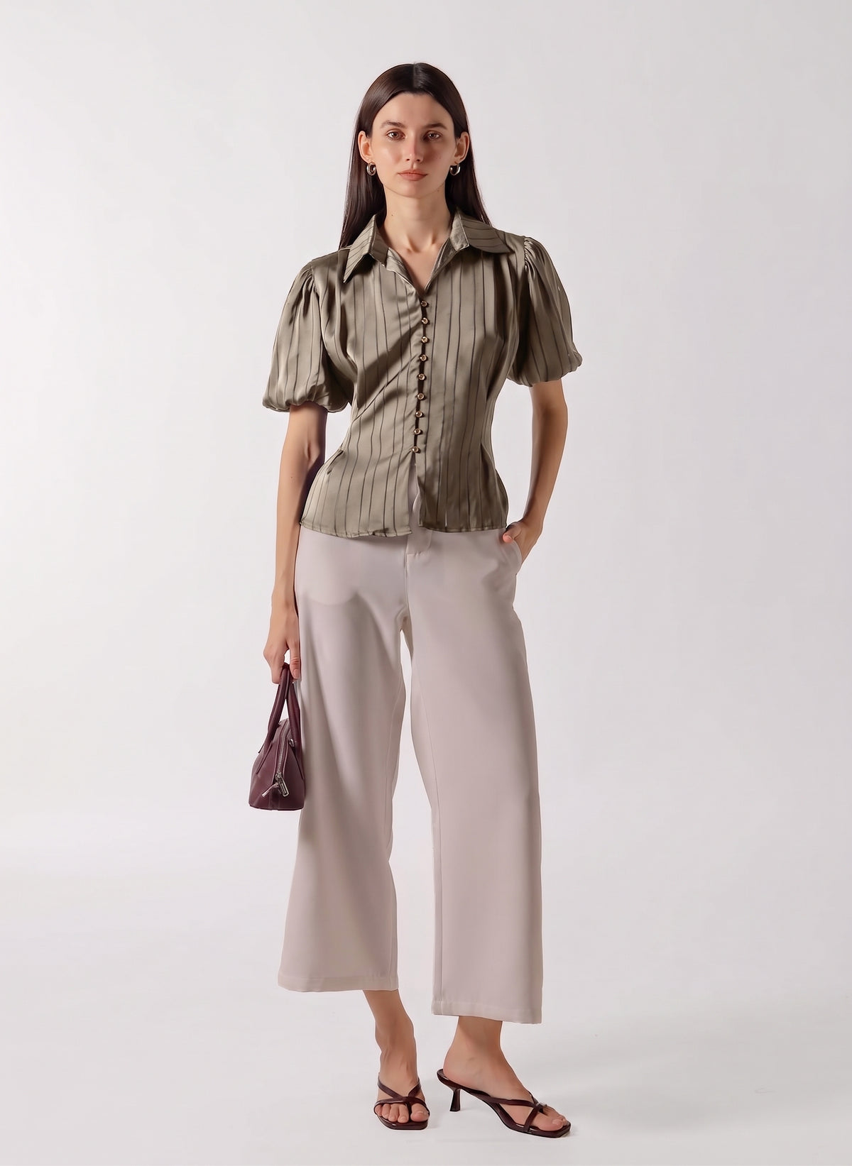 PUFFED SLEEVE BUTTON DOWN BLOUSE