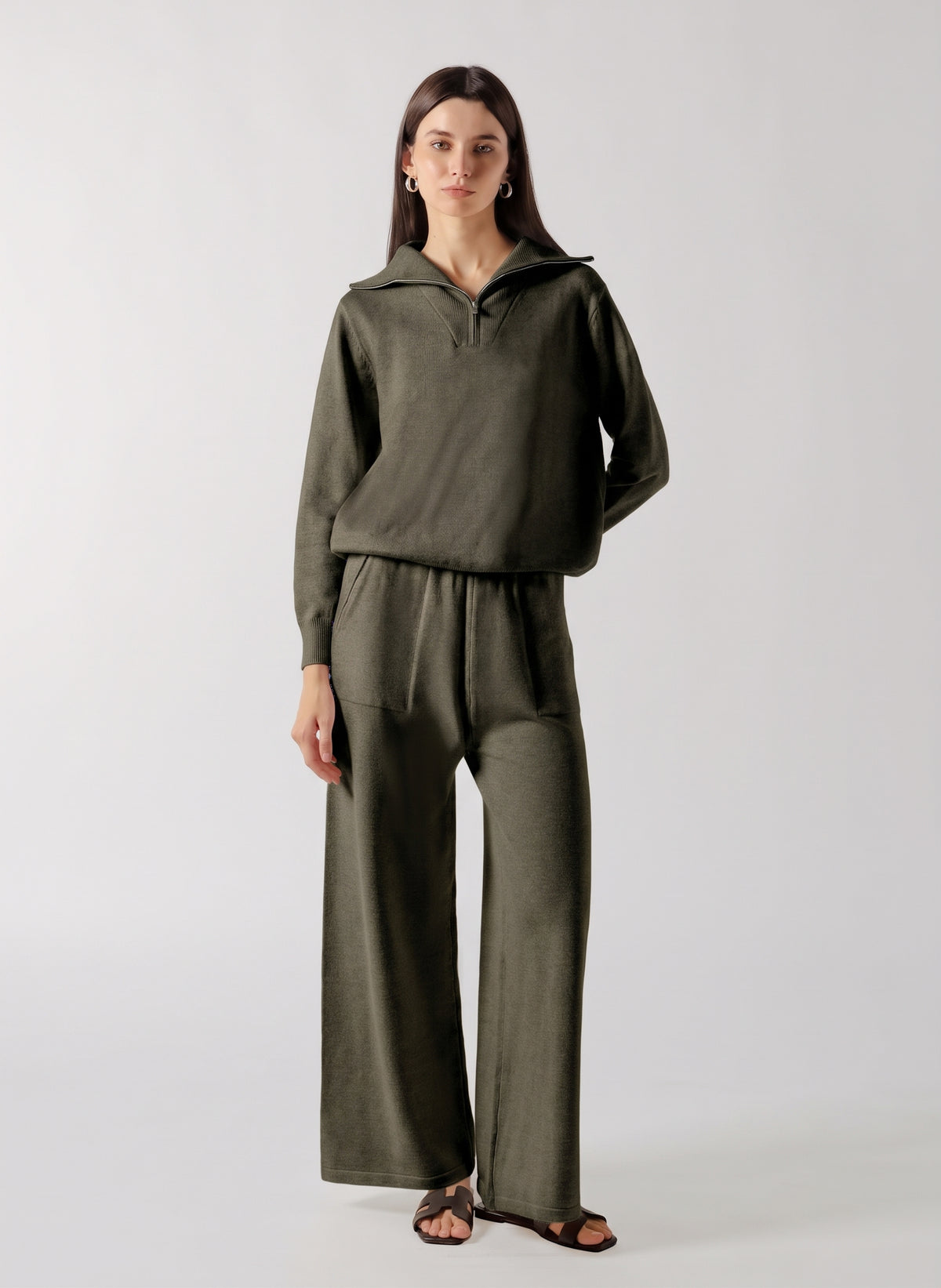 CASHMERE BLEND QUATER ZIP SET
