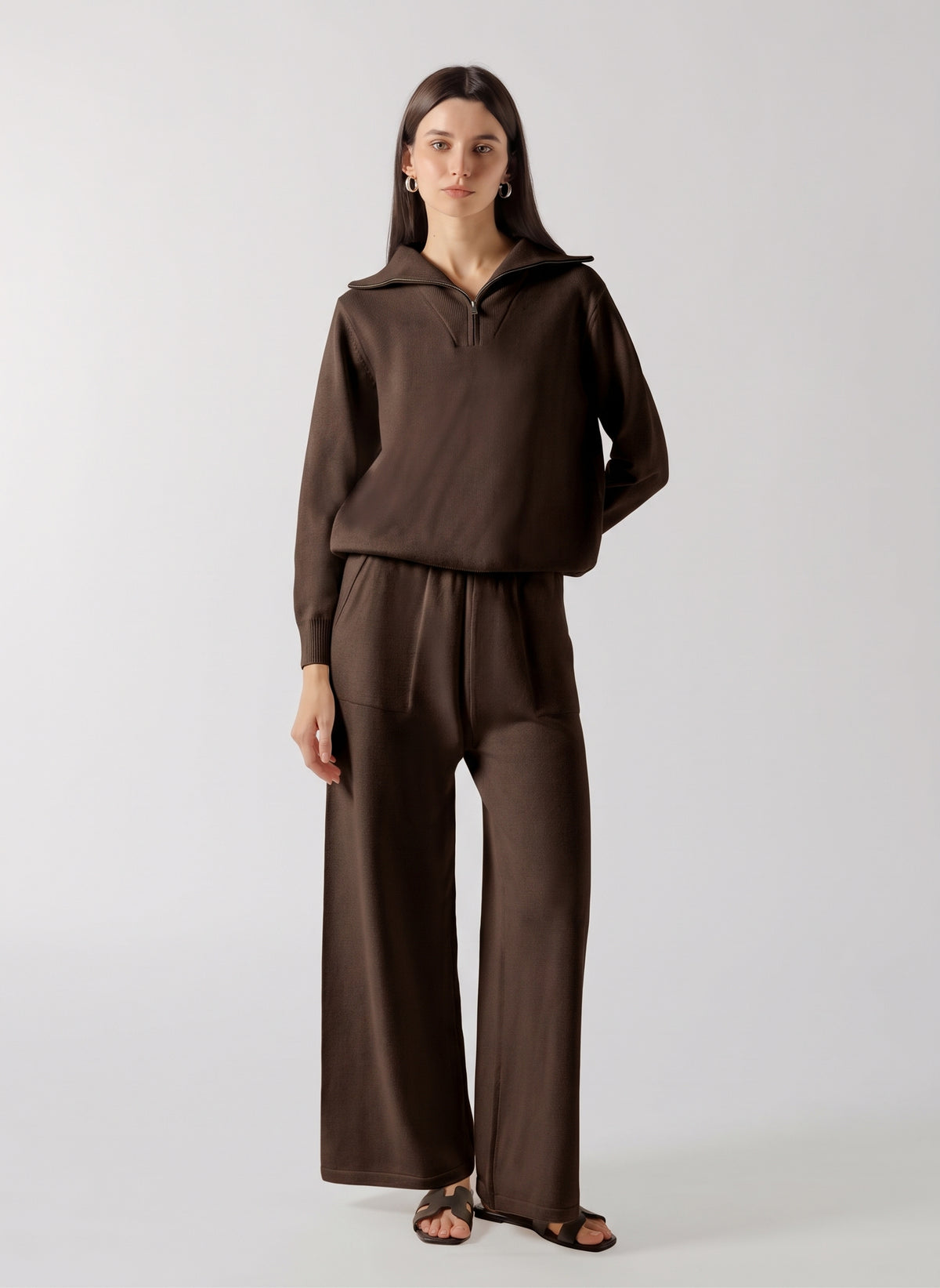 CASHMERE BLEND QUATER ZIP SET