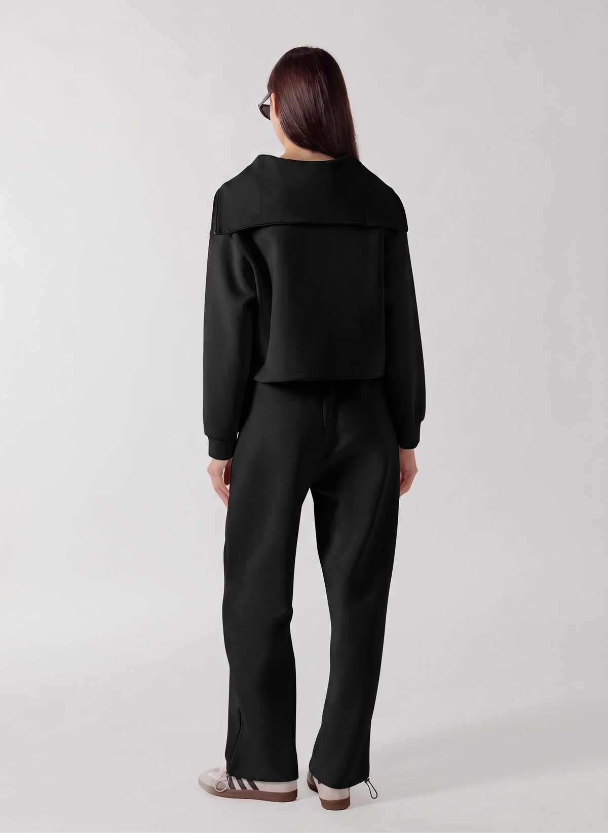 SOFT QUATER ZIP CROPPED SWEATSHIRT SET