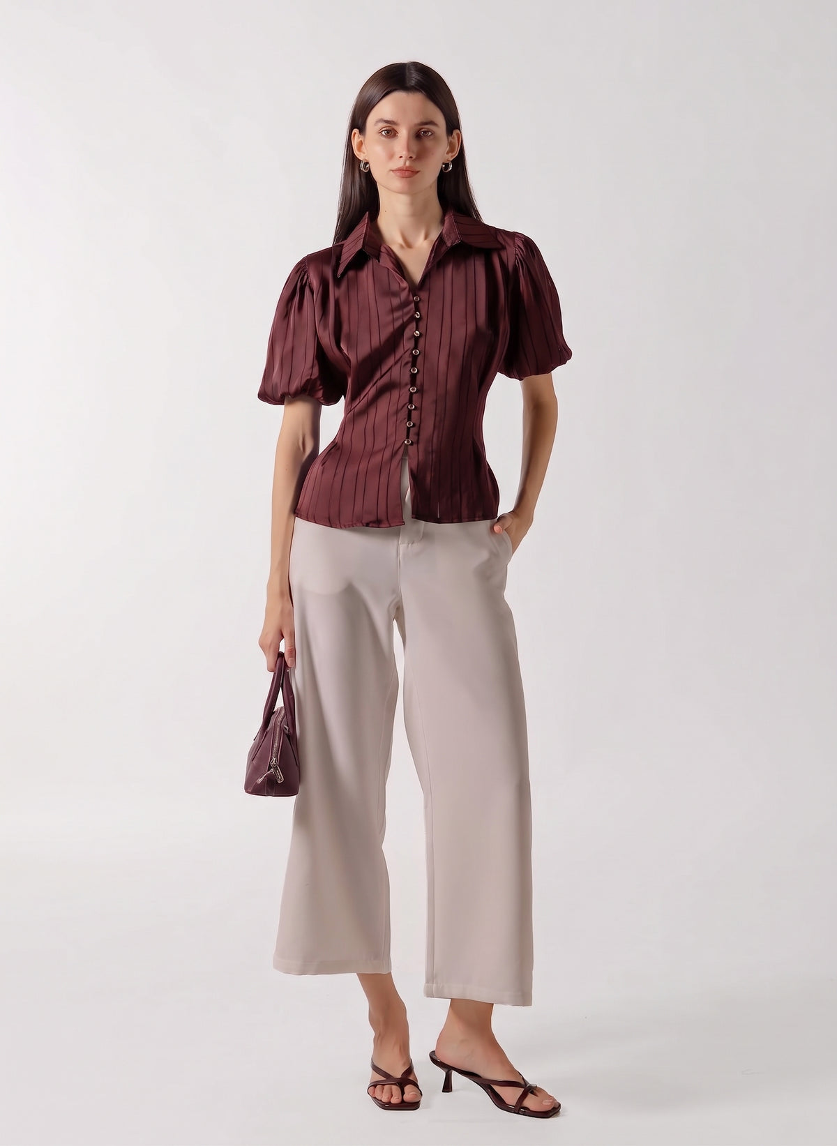 PUFFED SLEEVE BUTTON DOWN BLOUSE