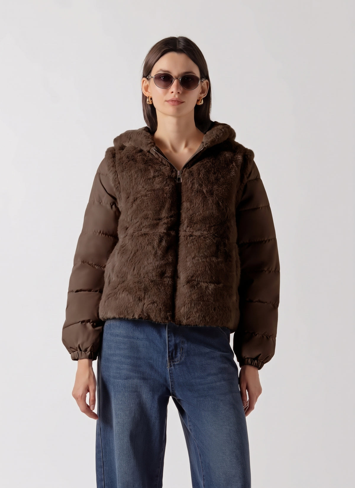 FAUX FUR PANEL PUFFER