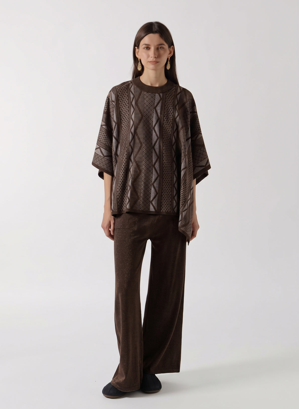 TEXTURED PONCHO CASHMERE SET