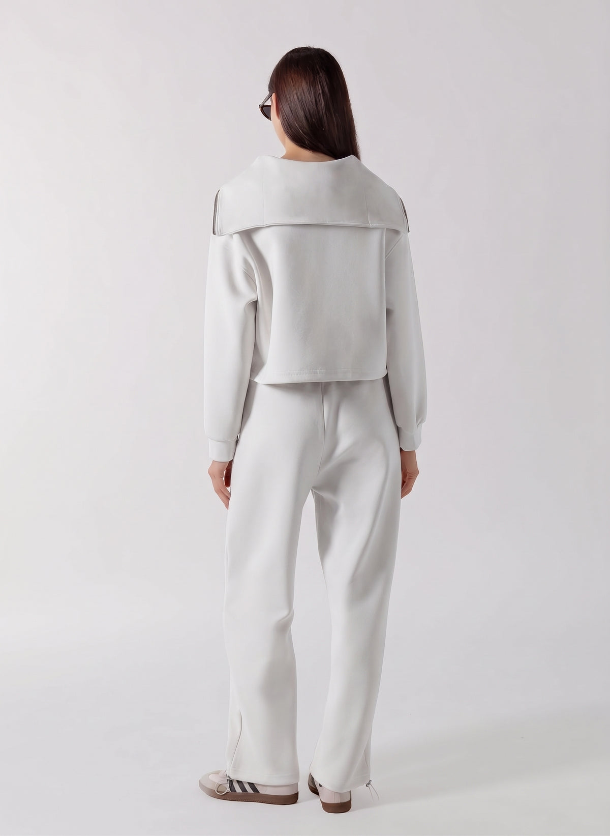 SOFT QUATER ZIP CROPPED SWEATSHIRT SET