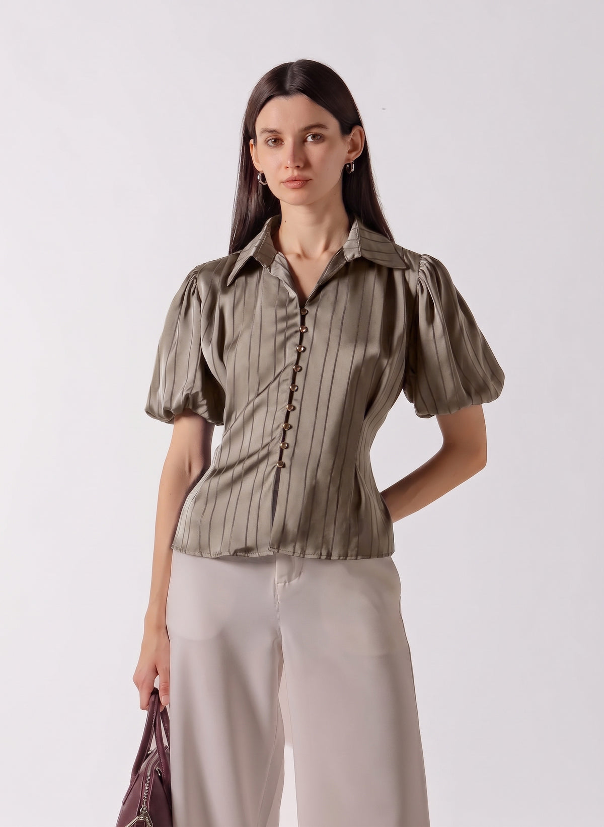 PUFFED SLEEVE BUTTON DOWN BLOUSE