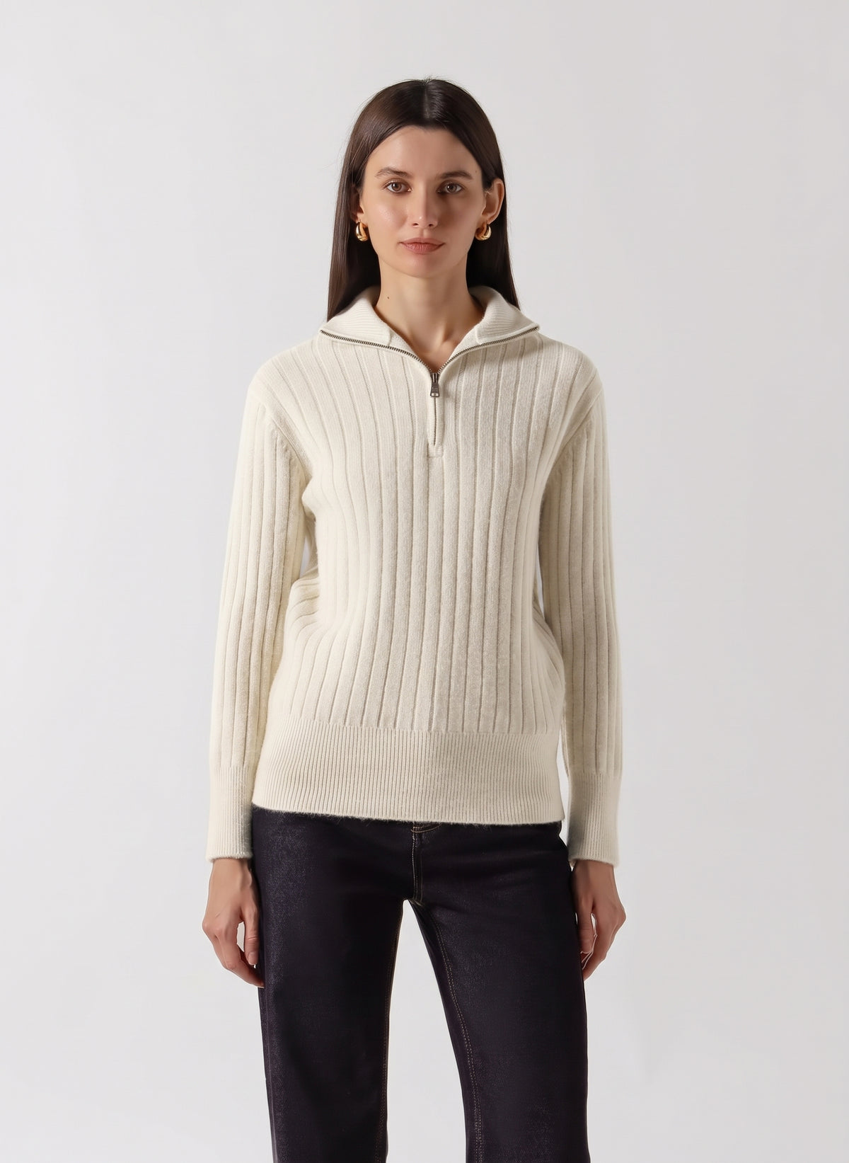 QUARTER ZIP RIBBED KNIT SWEATER