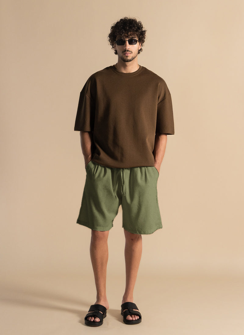 LINEN BLEND JOGGER WAIST SHORTS