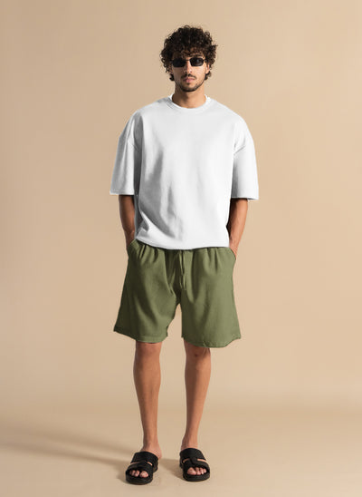 LINEN BLEND JOGGER WAIST SHORTS