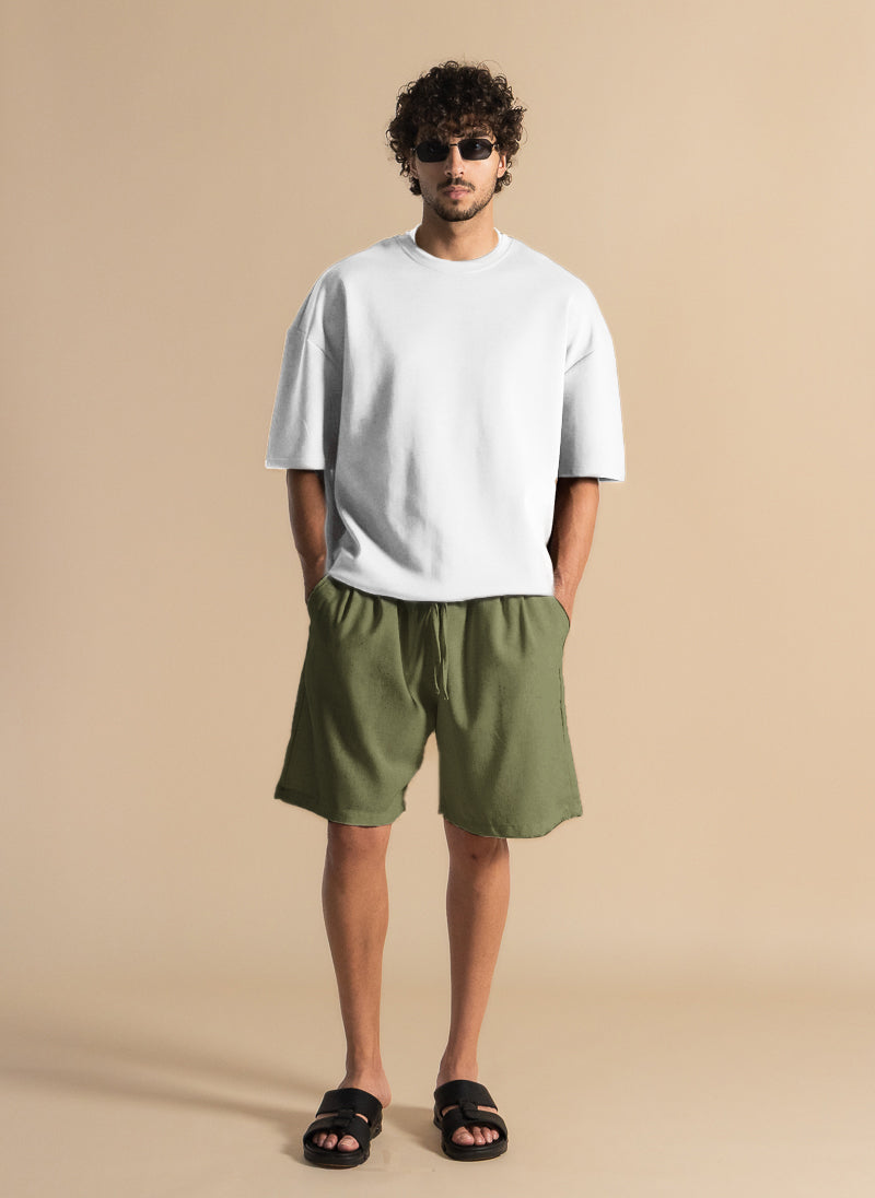 LINEN BLEND JOGGER WAIST SHORTS