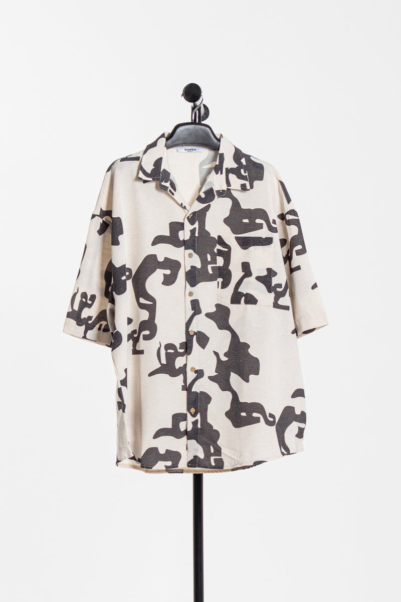 CONTRAST PRINT LINEN SHIRT
