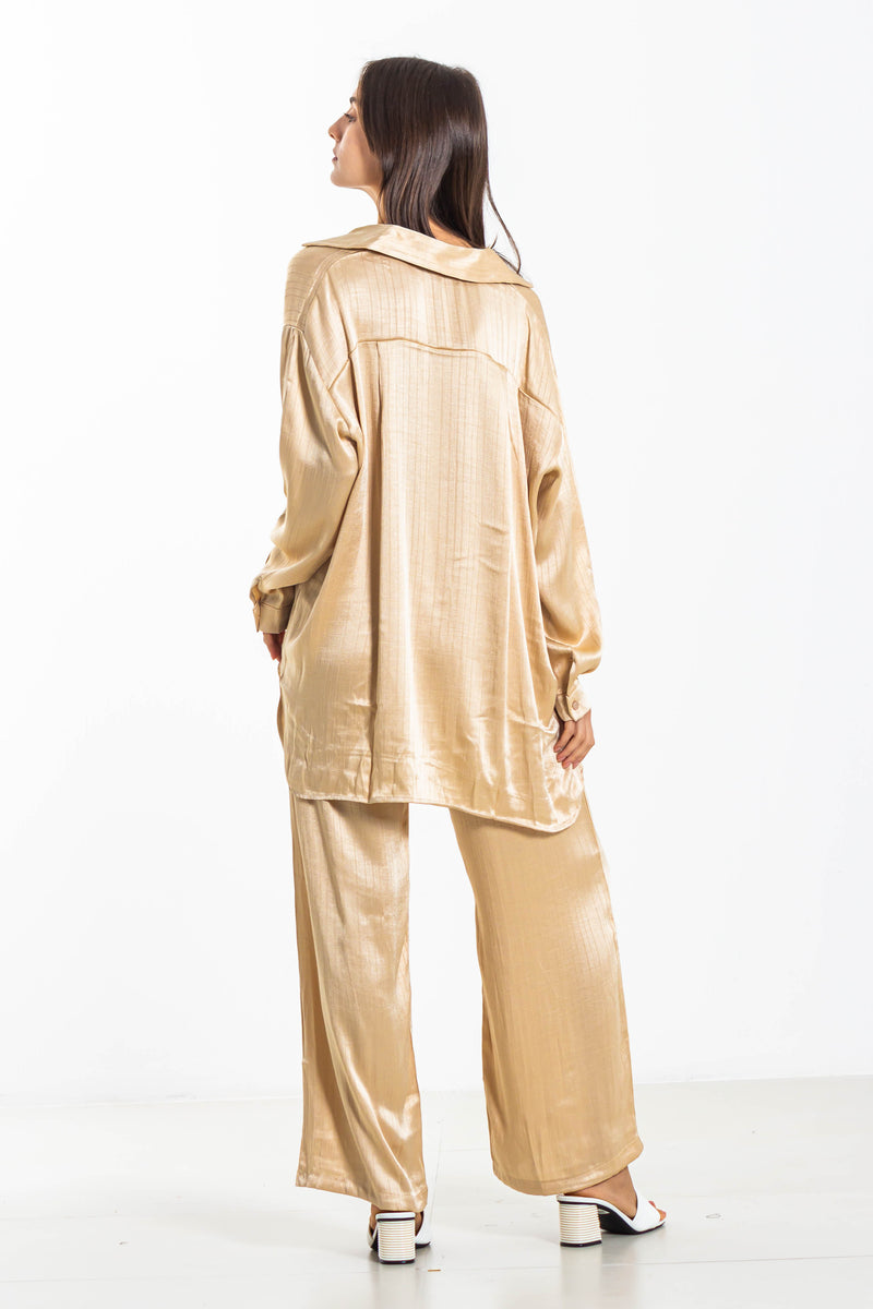 TEXTURED SATIN SHIRT SET